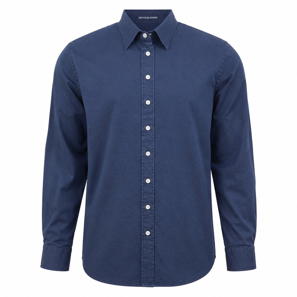 Devon & Jones Button Up Men 2XL Navy Blue Advantage Pima Twill D610W Long Sleeve